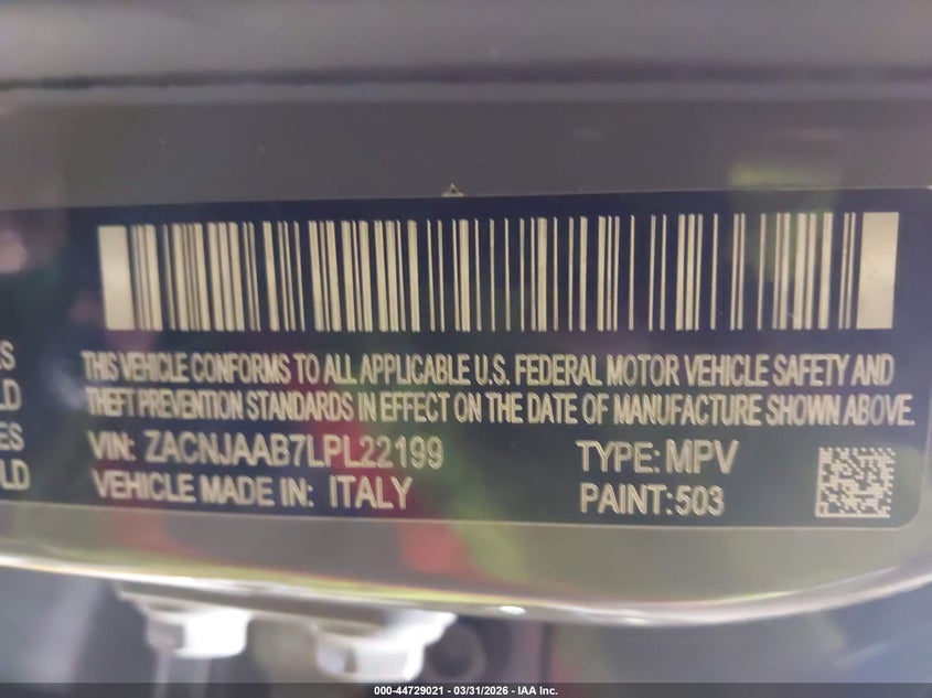 2020 Jeep Renegade VIN ZACNJAAB7LPL22199 IAAI salvage auction — FRONT END, Wait Title, sold $800 on 2026-07-15 (photo 9)