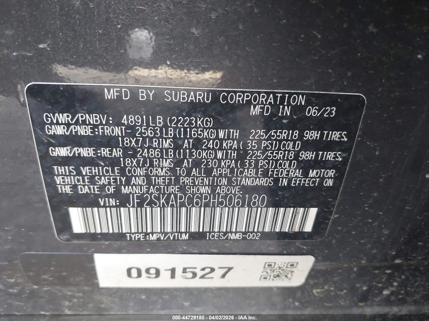 2023 Subaru Forester VIN JF2SKAPC6PH506180 IAAI salvage auction — RIGHT SIDE, Original (Texas), sold $6,400 on 2026-07-21 (photo 9)