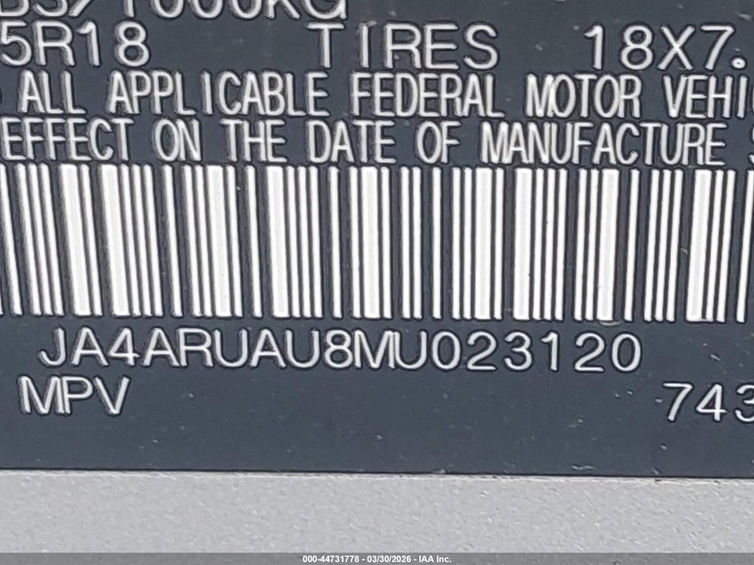 2021 Mitsubishi Outlander VIN JA4ARUAU8MU023120 IAAI salvage auction — FRONT END, Original (Texas), sold $4,100 on 2026-07-14 (photo 9)