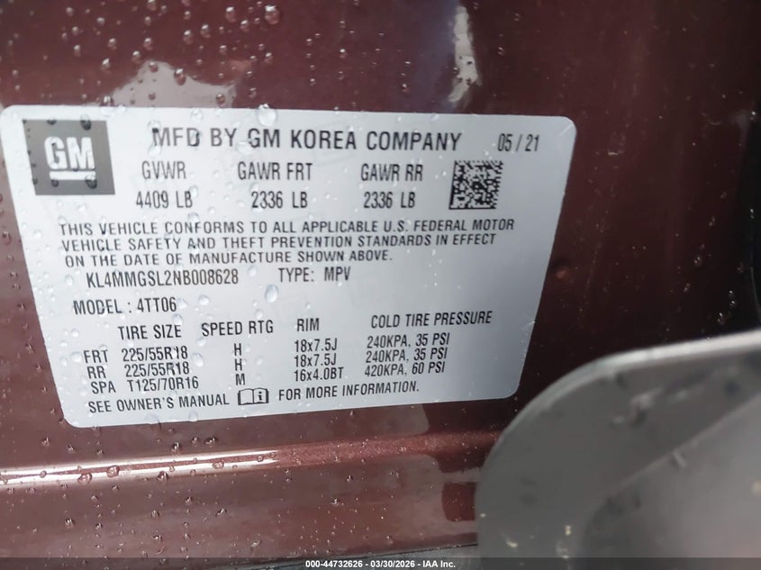 2022 Buick Encore gx VIN KL4MMGSL2NB008628 IAAI salvage auction — FRONT END, Wait Title, sold $1,350 on 2026-07-07 (photo 9)