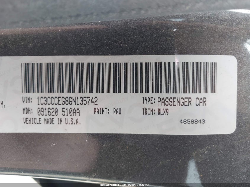 2016 Chrysler 200 VIN 1C3CCCEG8GN135742 IAAI salvage auction — LEFT FRONT, Salvage (Montana), sold $1,350 on 2026-08-01 (photo 9)