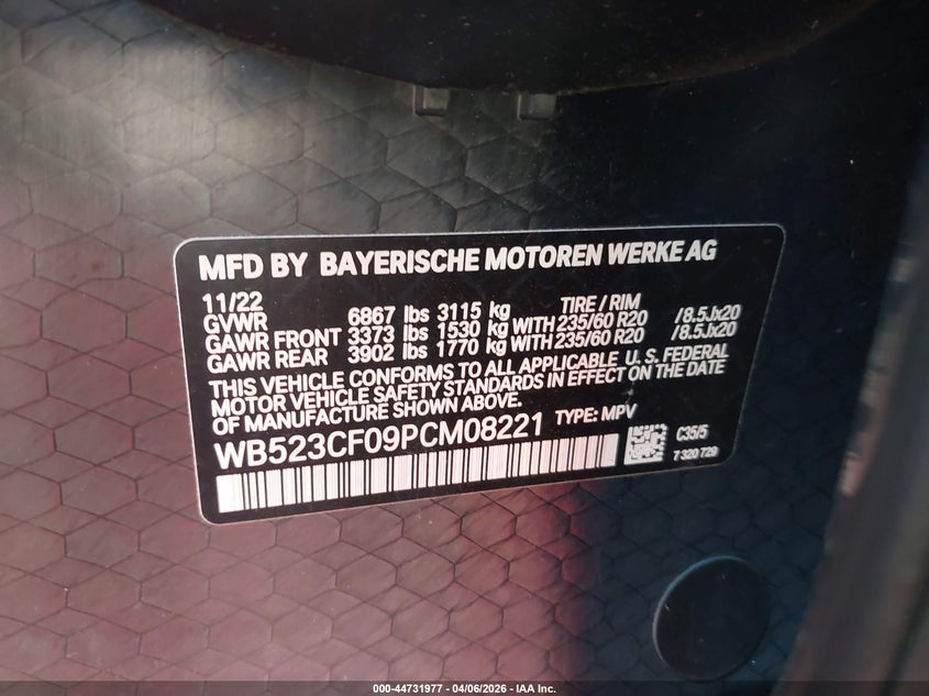 2023 BMW Ix VIN WB523CF09PCM08221 IAAI salvage auction — REAR END, Salvage - Greater Than 75% (Maryland), sold $20,100 on 2026-07-16 (photo 9)