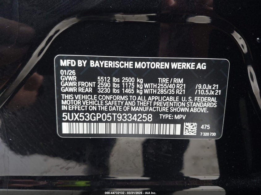 2026 BMW X3 VIN 5UX53GP05T9334258 IAAI salvage auction — FRONT END, Wait Title, sold $28,950 on 2026-07-29 (photo 9)