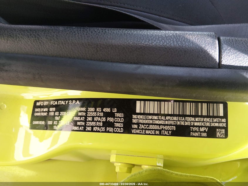 2018 Jeep Renegade VIN ZACCJBBB9JPH95078 IAAI salvage auction — LEFT SIDE, Wait Title, sold $1,350 on 2026-07-29 (photo 9)