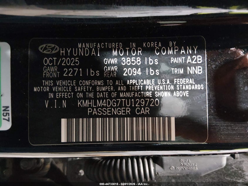 2026 Hyundai Elantra VIN KMHLM4DG7TU129720 IAAI salvage auction — FRONT END, Wait Title, sold $4,450 on 2026-07-27 (photo 9)