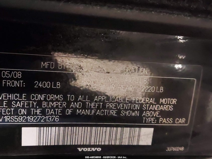 2009 Volvo S60 VIN YV1RS592192721376 IAAI salvage auction — ELECTRICAL, Mv-907A (New York), sold $275 on 2026-08-04 (photo 9)