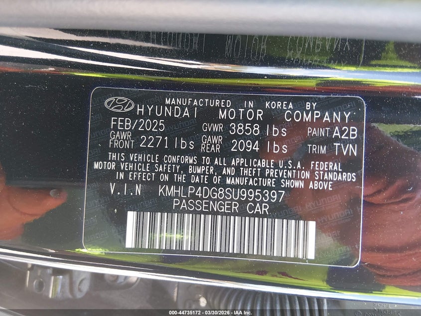 2025 Hyundai Elantra VIN KMHLP4DG8SU995397 IAAI salvage auction — REAR END, Wait Title, sold $9,500 on 2026-07-13 (photo 9)