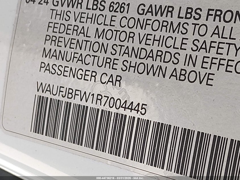 2024 Audi E-tron gt VIN WAUFJBFW1R7004445 IAAI salvage auction — Front & Rear, Original (Texas), sold $23,450 on 2026-06-18 (photo 9)