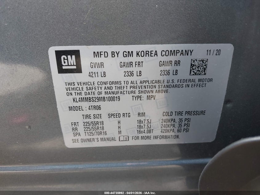 2021 Buick Encore gx VIN KL4MMBS29MB100019 IAAI salvage auction — FRONT END, Salvage (Arkansas), sold $3,550 on 2026-07-15 (photo 9)