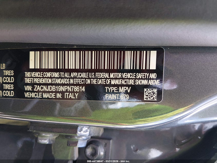 2022 Jeep Renegade VIN ZACNJDB19NPN78614 IAAI salvage auction — FRONT END, Salvage (Mississippi), sold $1,000 on 2026-07-22 (photo 9)