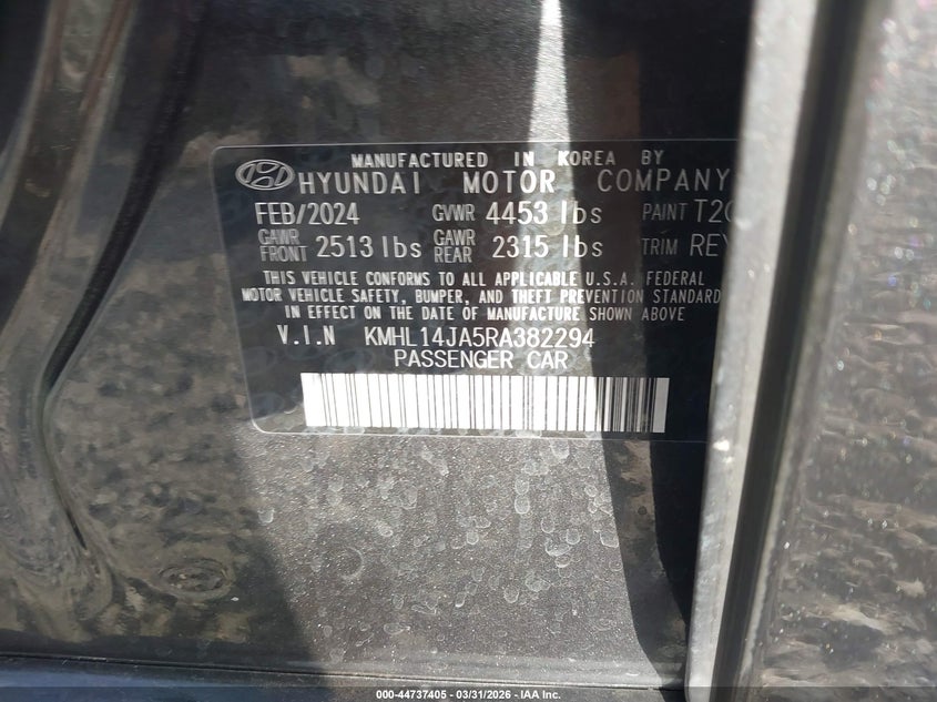 2024 Hyundai Sonata VIN KMHL14JA5RA382294 IAAI salvage auction — FRONT END, Salvage (Georgia), sold $7,700 on 2026-07-06 (photo 9)