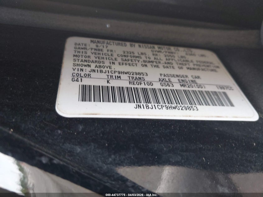 2017 Nissan Rogue VIN JN1BJ1CP9HW029853 IAAI salvage auction — LEFT REAR, Salvage (Louisiana), sold $2,000 on 2026-07-06 (photo 9)