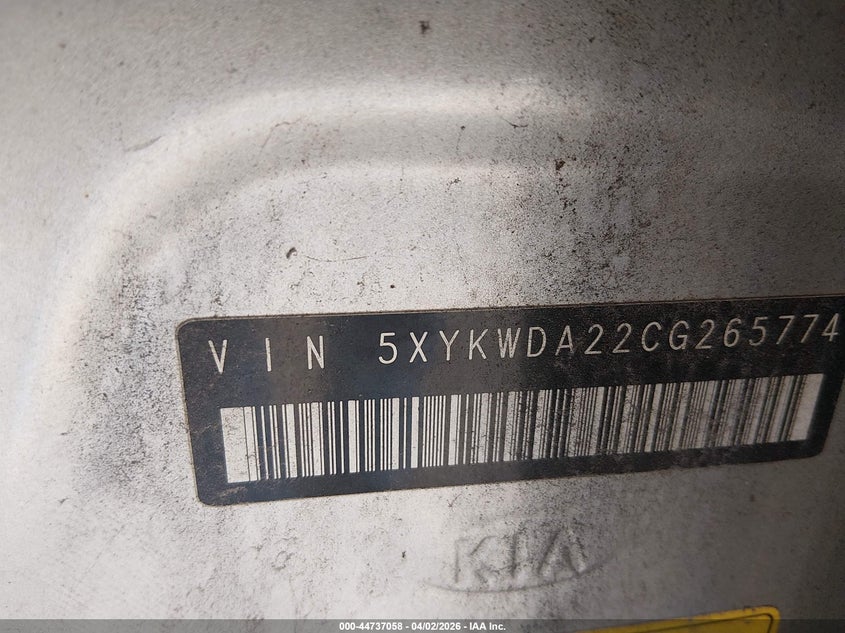 2012 Kia Sorento VIN 5XYKWDA22CG265774 IAAI salvage auction — REAR END, Salvage (West Virginia), sold $675 on 2026-07-11 (photo 9)
