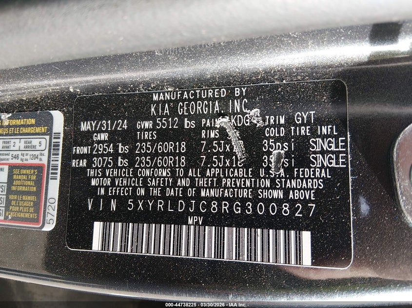 2024 Kia Sorento VIN 5XYRLDJC8RG300827 IAAI salvage auction — FRONT END, Salvage (Colorado), sold $6,200 on 2026-07-28 (photo 9)