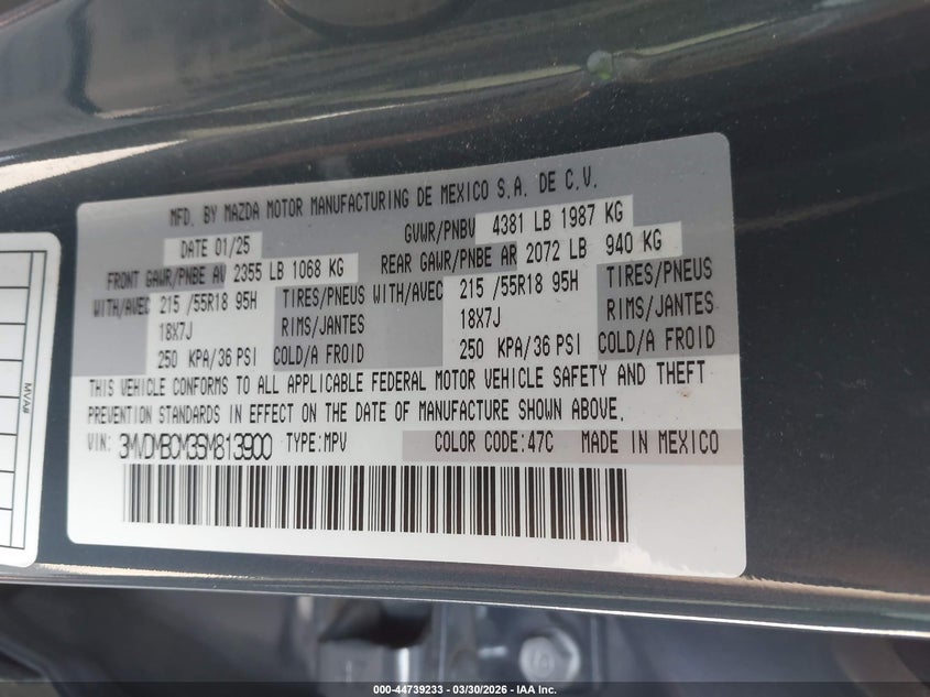 2025 Mazda Cx-30 VIN 3MVDMBCM3SM813900 IAAI salvage auction — FRONT END, Wait Title, sold $11,700 on 2026-07-30 (photo 9)