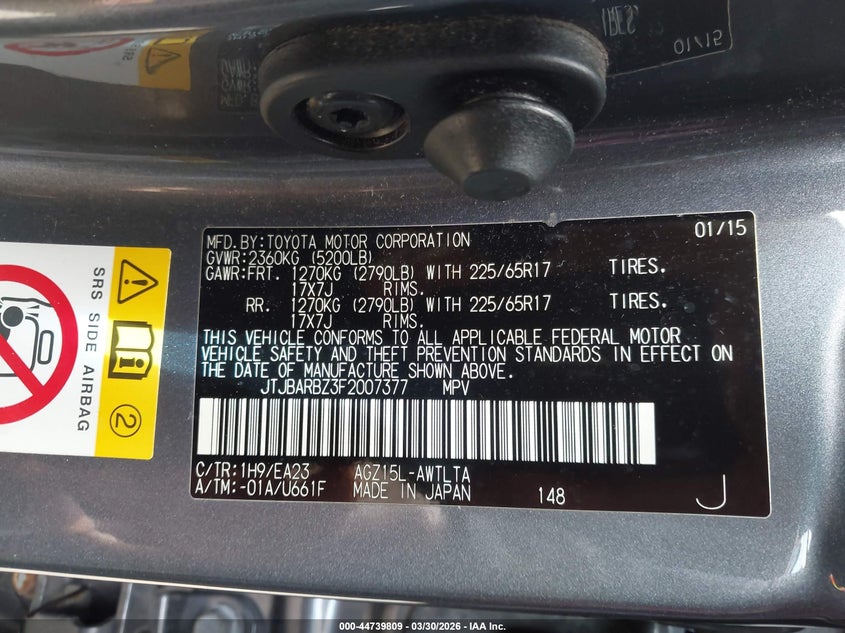 2015 Lexus Nx VIN JTJBARBZ3F2007377 IAAI salvage auction — FRONT END, Salvage (New Jersey), sold $3,050 on 2026-07-31 (photo 9)
