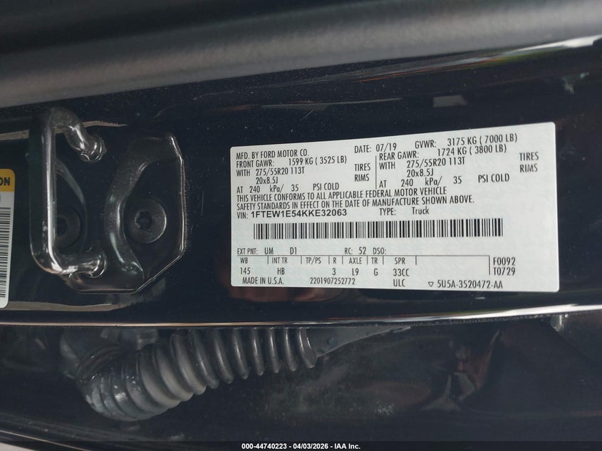 2019 Ford F-150 VIN 1FTEW1E54KKE32063 IAAI salvage auction — WATER/FLOOD, Original (Texas), sold $11,000 on 2026-07-21 (photo 9)