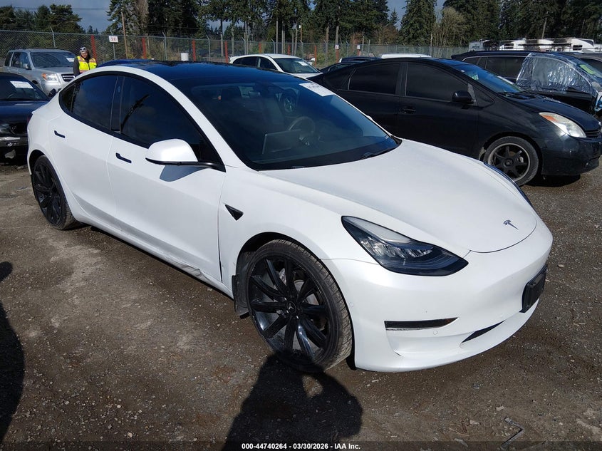 2021 Tesla Model 3 VIN 5YJ3E1EA6MF838482 IAAI salvage auction — RIGHT FRONT, Wait Title, sold $6,450 on 2026-07-16 (photo 1)