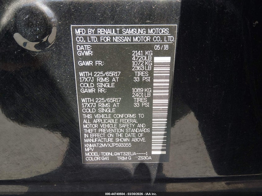 2018 Nissan Rogue VIN KNMAT2MVXJP593355 IAAI salvage auction — RIGHT SIDE, Wait Title, sold $775 on 2026-07-21 (photo 9)