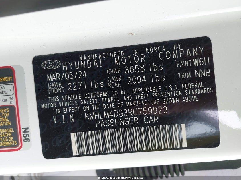 2024 Hyundai Elantra VIN KMHLM4DG3RU759923 IAAI salvage auction — REAR END, Wait Title, sold $25 on 2026-07-24 (photo 9)