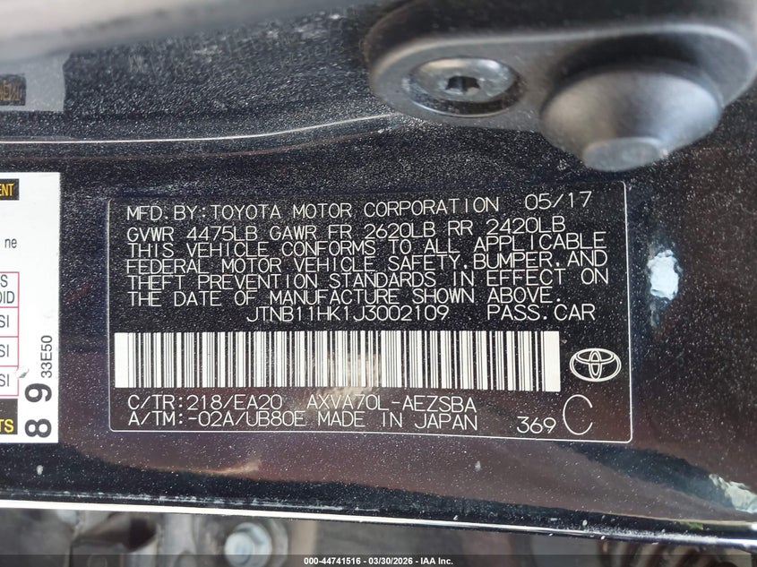 2018 Toyota Camry VIN JTNB11HK1J3002109 IAAI salvage auction — FRONT END, Salvage (Texas), sold $2,975 on 2026-07-28 (photo 9)