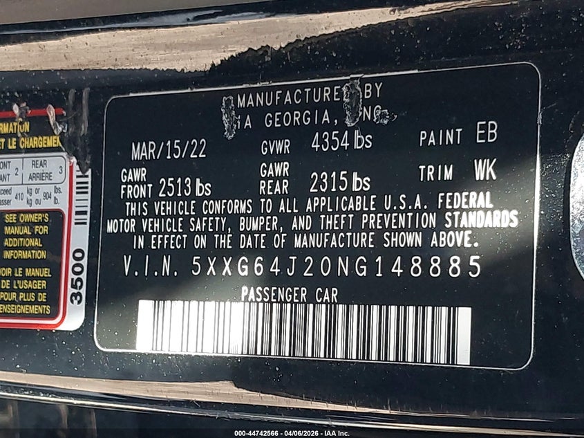2022 Kia K5 VIN 5XXG64J20NG148885 IAAI salvage auction — SIDE, Wait Title, sold $4,200 on 2026-07-31 (photo 9)