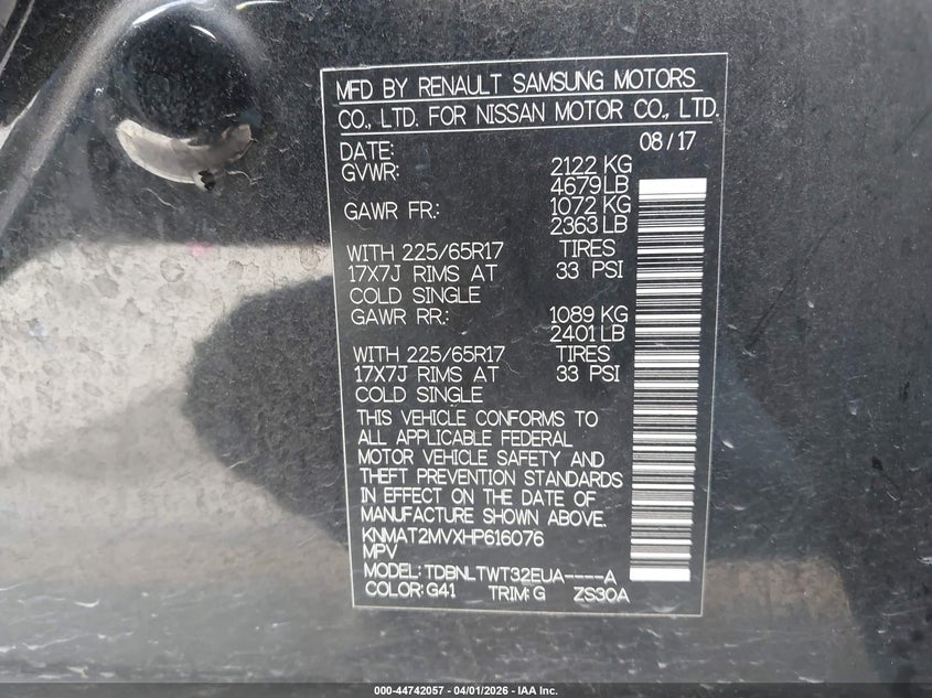2017 Nissan Rogue VIN KNMAT2MVXHP616076 IAAI salvage auction — FRONT END, Original (Texas), sold $2,800 on 2026-07-09 (photo 9)
