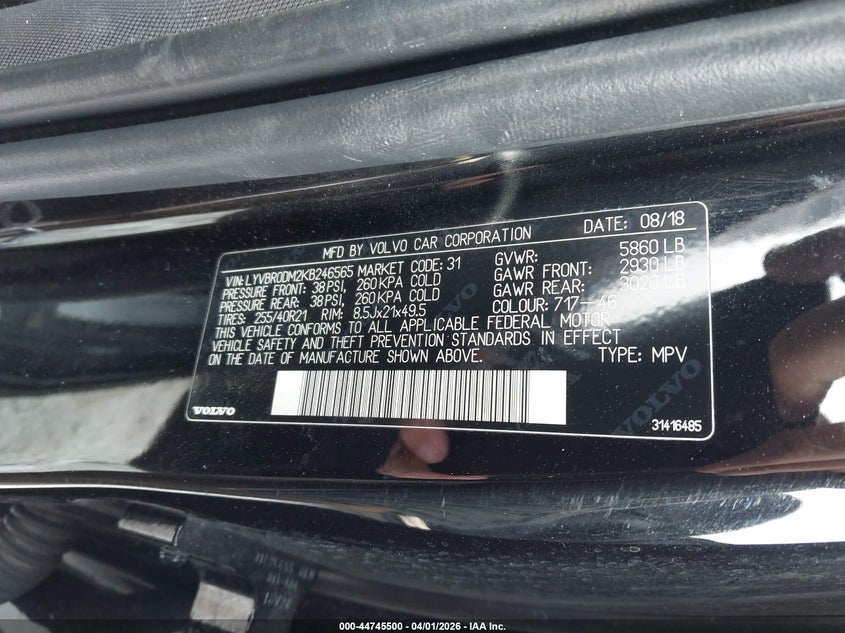 2019 Volvo Xc60 VIN LYVBR0DM2KB246565 IAAI salvage auction — FRONT END, Bill Of Sale (Alaska), sold $2,600 on 2026-07-16 (photo 9)