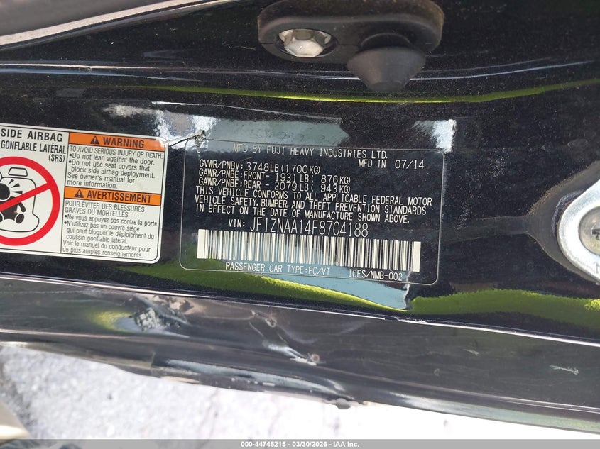 2015 Scion Fr-s VIN JF1ZNAA14F8704188 IAAI salvage auction — LEFT SIDE, Original (Texas), sold $2,350 on 2026-07-06 (photo 9)