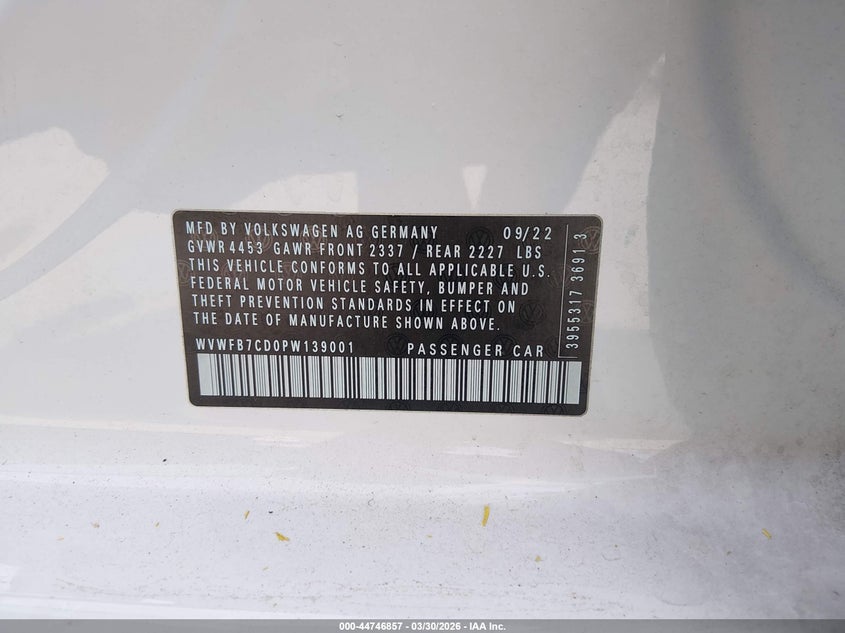 2023 Volkswagen Golf r VIN WVWFB7CD0PW139001 IAAI salvage auction — FRONT END, Salvage (New Hampshire), sold $10,600 on 2026-07-31 (photo 9)