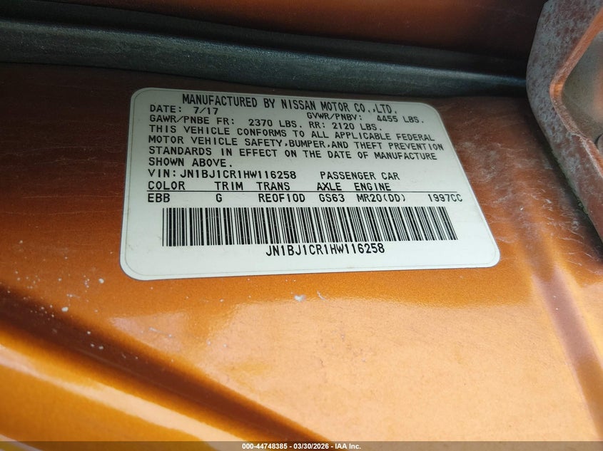 2017 Nissan Rogue VIN JN1BJ1CR1HW116258 IAAI salvage auction — FRONT END, Salvage (Illinois), sold $1,800 on 2026-07-28 (photo 9)