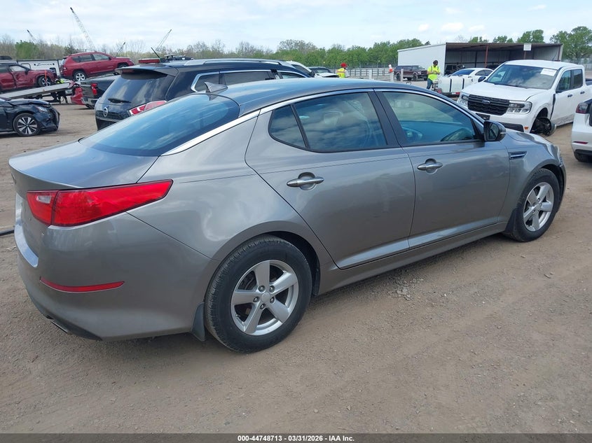 2015 Kia Optima VIN 5XXGM4A72FG415737 IAAI salvage auction — LEFT FRONT, Wait Title, sold $825 on 2026-07-08 (photo 4)