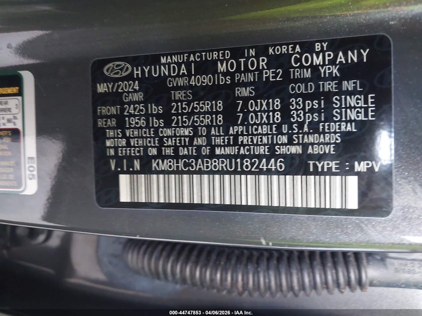 2024 Hyundai Kona VIN KM8HC3AB8RU182446 IAAI salvage auction — RIGHT FRONT, Wait Title, sold $3,750 on 2026-07-15 (photo 9)