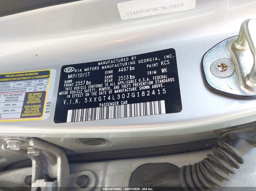 2018 Kia Optima VIN 5XXGT4L30JG182415 IAAI salvage auction — UNKNOWN, Bill Of Sale (Georgia), sold $325 on 2026-07-15 (photo 9)