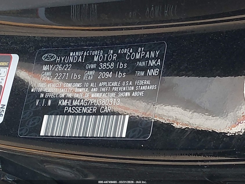 2023 Hyundai Elantra VIN KMHLM4AG7PU380313 IAAI salvage auction — BIO HAZARD, Salvage (Idaho), sold $400 on 2026-07-28 (photo 9)