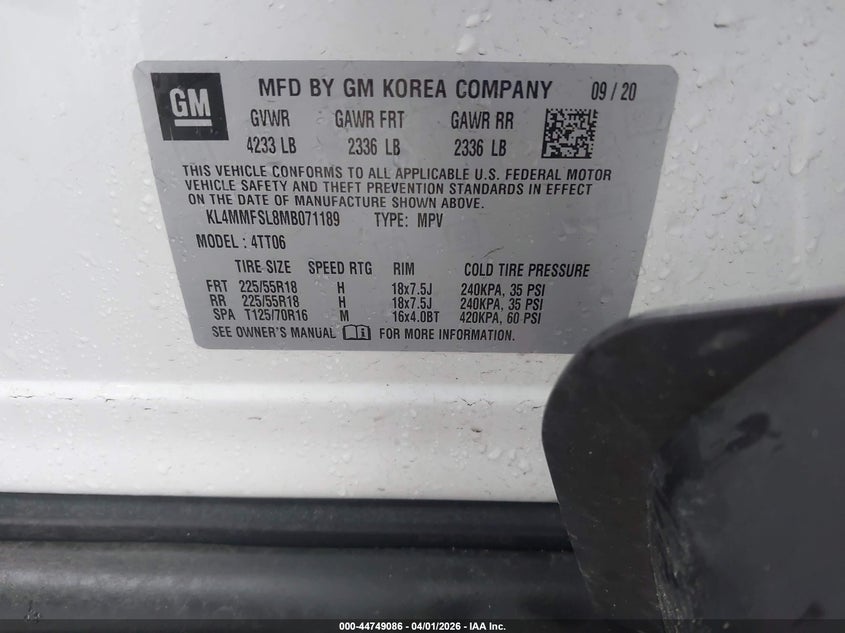 2021 Buick Encore gx VIN KL4MMFSL8MB071189 IAAI salvage auction — FRONT END, Wait Title, sold $1,400 on 2026-07-21 (photo 9)