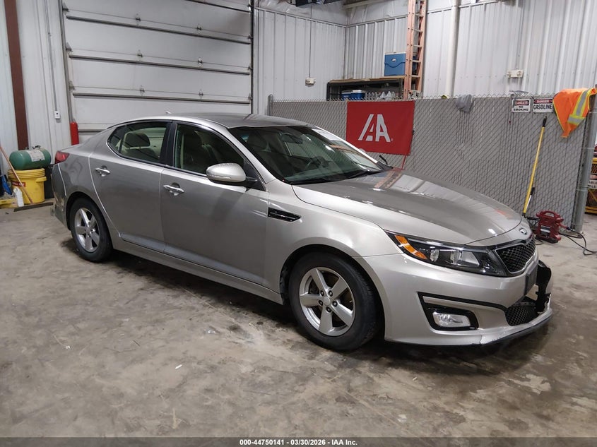 2015 Kia Optima VIN 5XXGM4A71FG448843 IAAI salvage auction — LEFT FRONT, Wait Title, sold $775 on 2026-07-14 (photo 1)