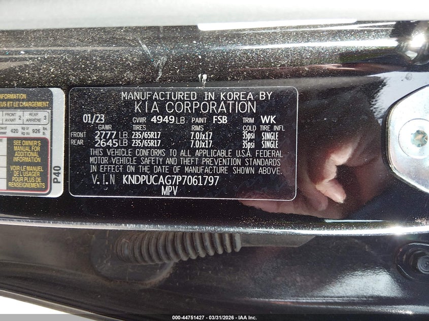 2023 Kia Sportage VIN KNDPUCAG7P7061797 IAAI salvage auction — FRONT END, Salvage (Colorado), sold $8,100 on 2026-07-10 (photo 9)