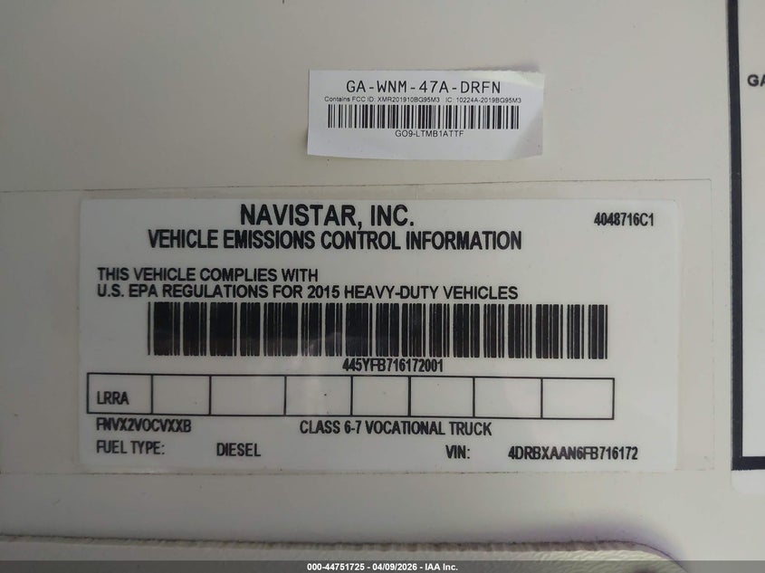 2015 Ic VIN 4DRBXAAN6FB716172 IAAI salvage auction — NORMAL WEAR, Sf97 (Virginia), sold $100 on 2026-07-31 (photo 9)