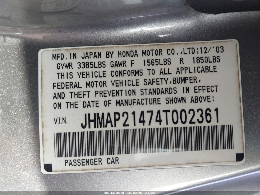2004 Honda S2000 VIN JHMAP21474T002361 IAAI salvage auction — FRONT END, Salvage (Georgia), sold $8,800 on 2026-07-16 (photo 9)