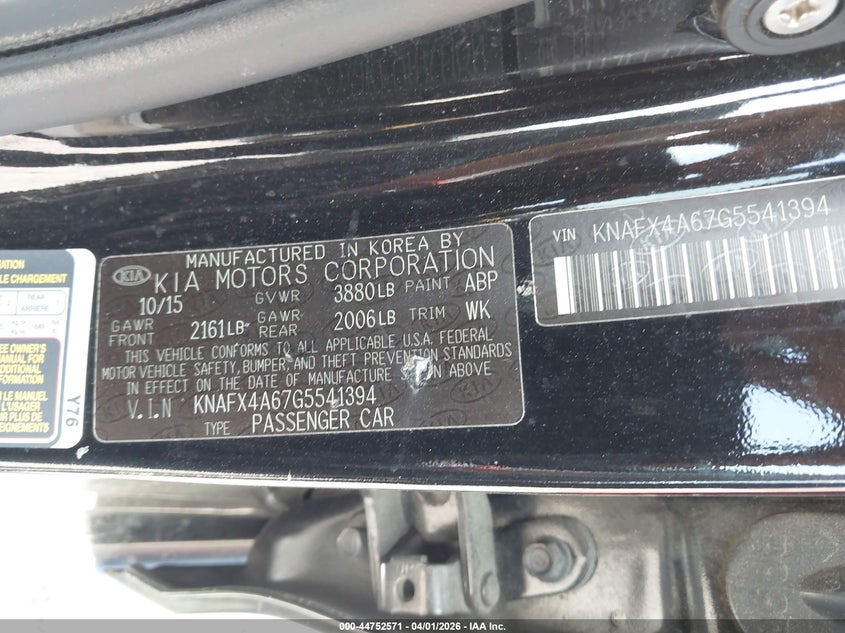 2016 Kia Forte VIN KNAFX4A67G5541394 IAAI salvage auction — FRONT END, Salvage (Georgia), sold $450 on 2026-08-02 (photo 9)