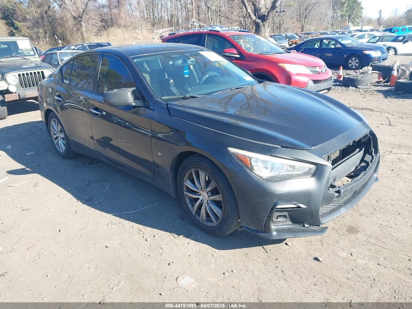 2015 Infiniti Q50 VIN JN1BV7AR2FM421710 IAAI salvage auction — LEFT SIDE, Wait Title, sold $1,050 on 2026-07-14 (photo 1)