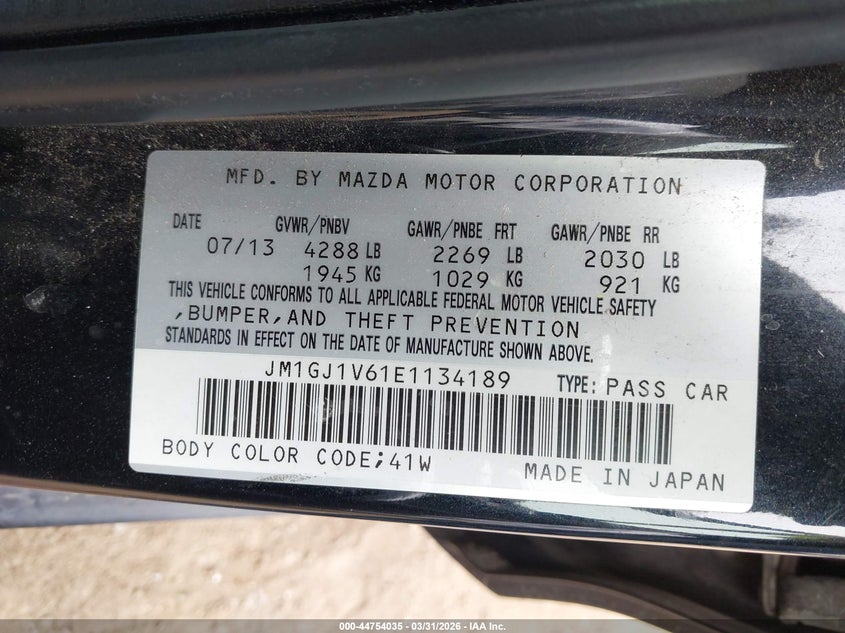 2014 Mazda 6 VIN JM1GJ1V61E1134189 IAAI salvage auction — FRONT END, Wait Title, sold $725 on 2026-07-14 (photo 9)