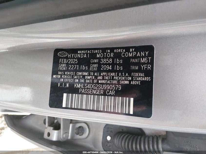 2025 Hyundai Elantra VIN KMHLS4DG2SU990579 IAAI salvage auction — HAIL, Salvage (Illinois), sold $10,800 on 2026-07-07 (photo 9)