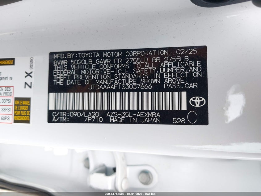 2025 Toyota Crown VIN JTDAAAAF1S3037666 IAAI salvage auction — RIGHT FRONT, Salvage (New Jersey), sold $14,250 on 2026-07-10 (photo 9)