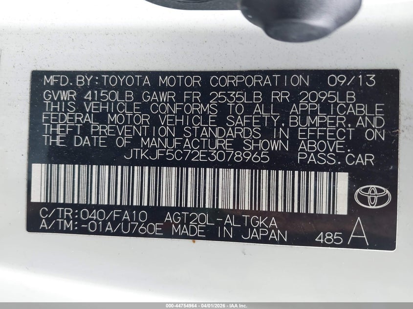2014 Scion Tc VIN JTKJF5C72E3078965 IAAI salvage auction — FRONT END, Salvage (California), sold $750 on 2026-07-22 (photo 9)