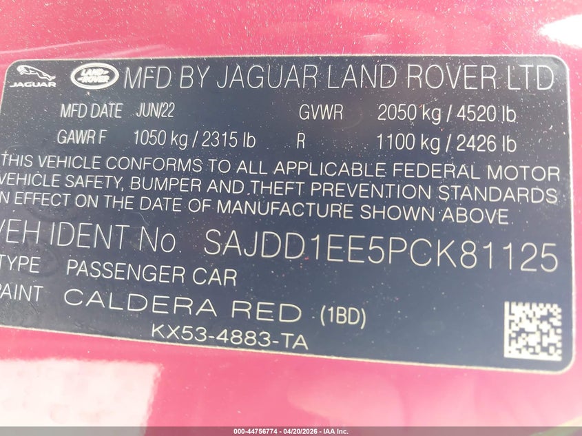 2023 Jaguar F-type VIN SAJDD1EE5PCK81125 IAAI salvage auction — REAR END, Rebuildable (Florida), sold $19,100 on 2026-07-31 (photo 9)