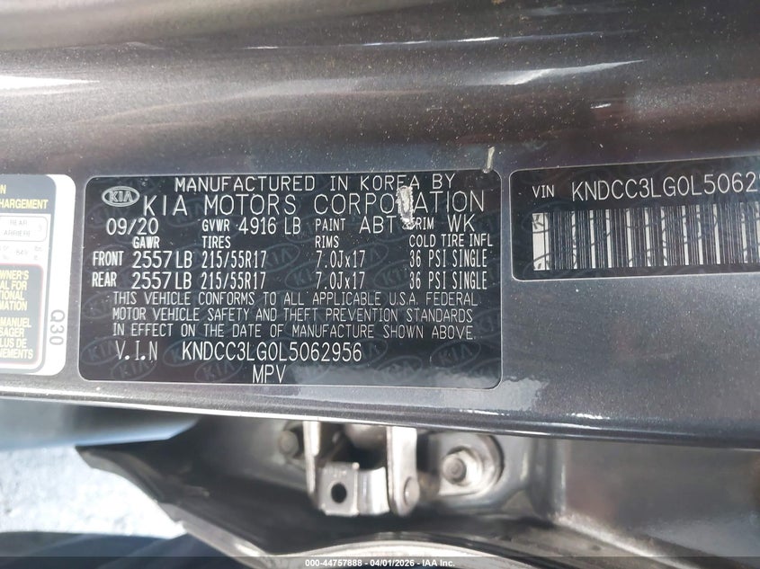 2020 Kia Niro VIN KNDCC3LG0L5062956 IAAI salvage auction — REAR END, Salvage (Hawaii), sold $375 on 2026-07-23 (photo 9)