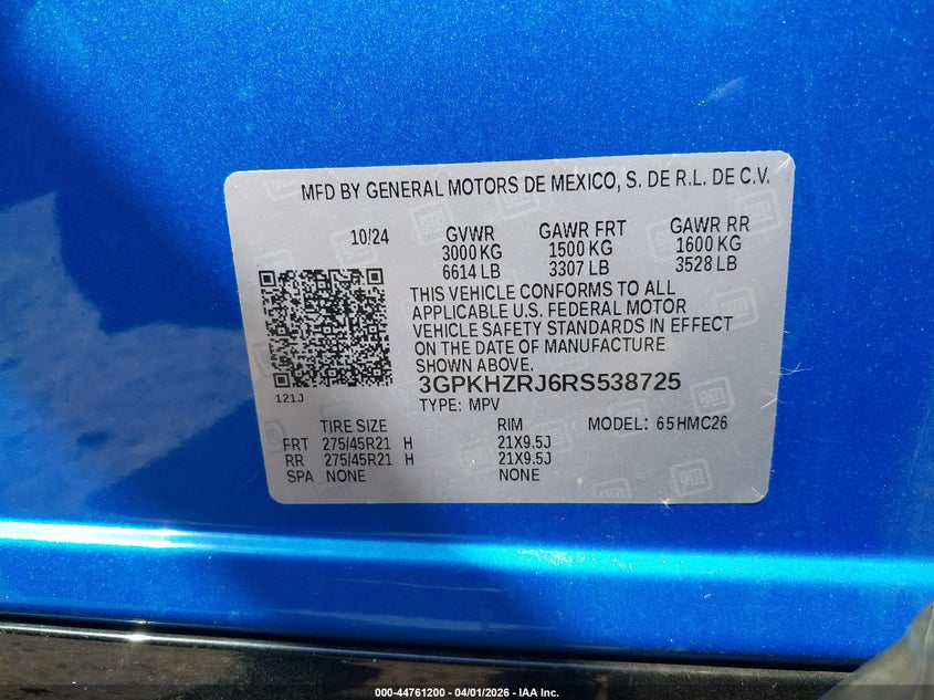 2024 Honda Prologue VIN 3GPKHZRJ6RS538725 IAAI salvage auction — RIGHT SIDE, Wait Title, sold $9,400 on 2026-07-30 (photo 9)