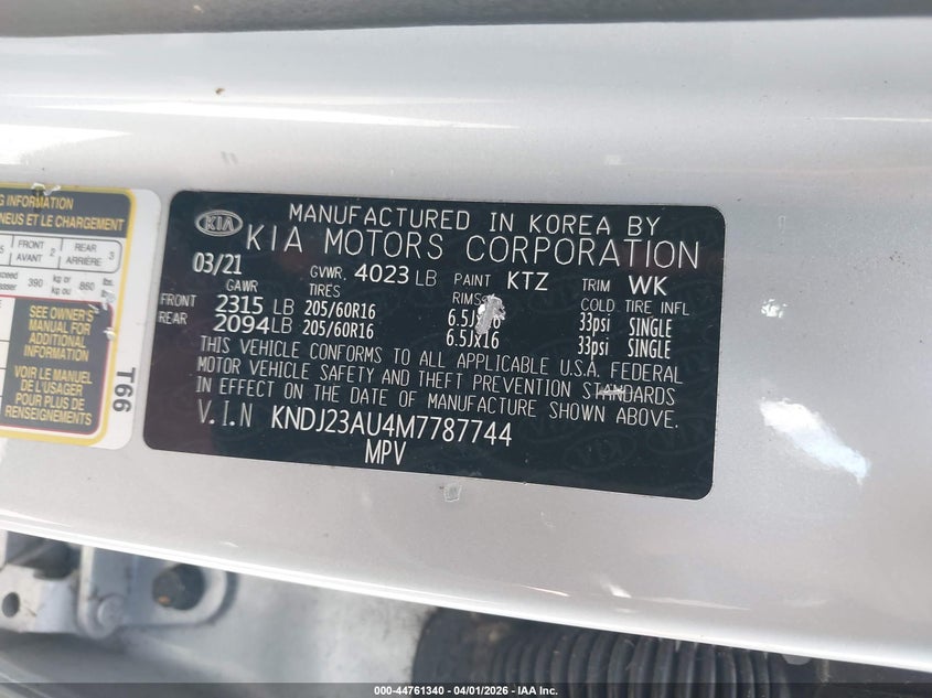 2021 Kia Soul VIN KNDJ23AU4M7787744 IAAI salvage auction — REPOSSESSION, Salvage (Hawaii), sold $2,100 on 2026-07-21 (photo 9)